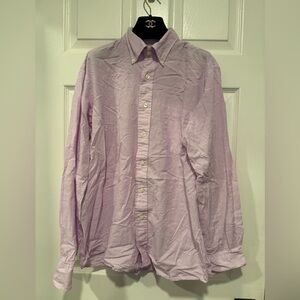 OOBE‎ Men's Button-Down Long Sleeve Shirt pink & white stripe Cotton Linen Sz M